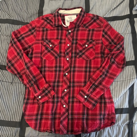 Roebuck & Co. Other - Vintage Roebuck & Co. Red Plaid Pearl Snap Flannel Shirt Western Medium